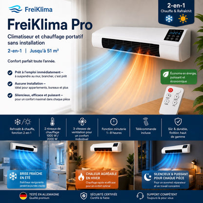 FreiKlima Pro – Portable Klimaanlage & Heizung ohne Installation | 2-in-1 Klimatisierung | Bis 51 m²